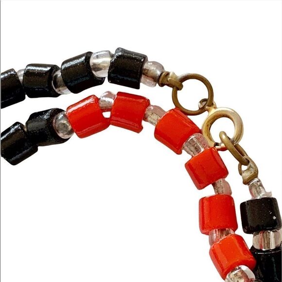 Vintage hand blown glass bead red-green-yellow-black clear  necklace 22”L - Picture 13 of 14